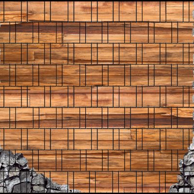Sichtschutzstreifen Holz mit Bruchstein