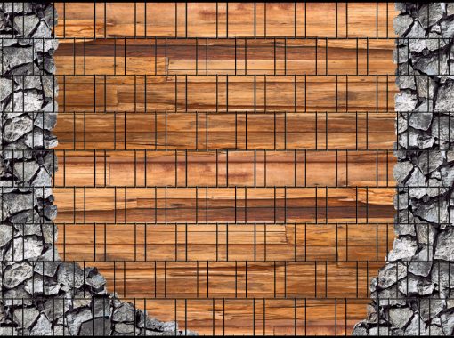 Sichtschutzstreifen Holz mit Bruchstein