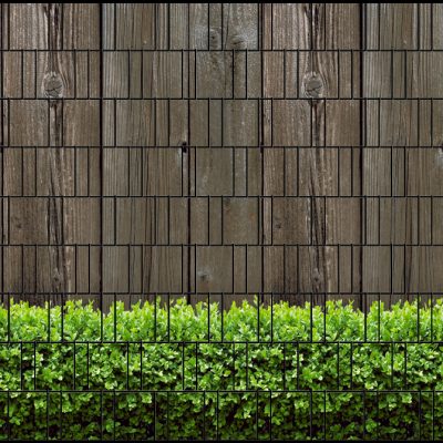 Sichtschutzstreifen Holzwand mit Buxus