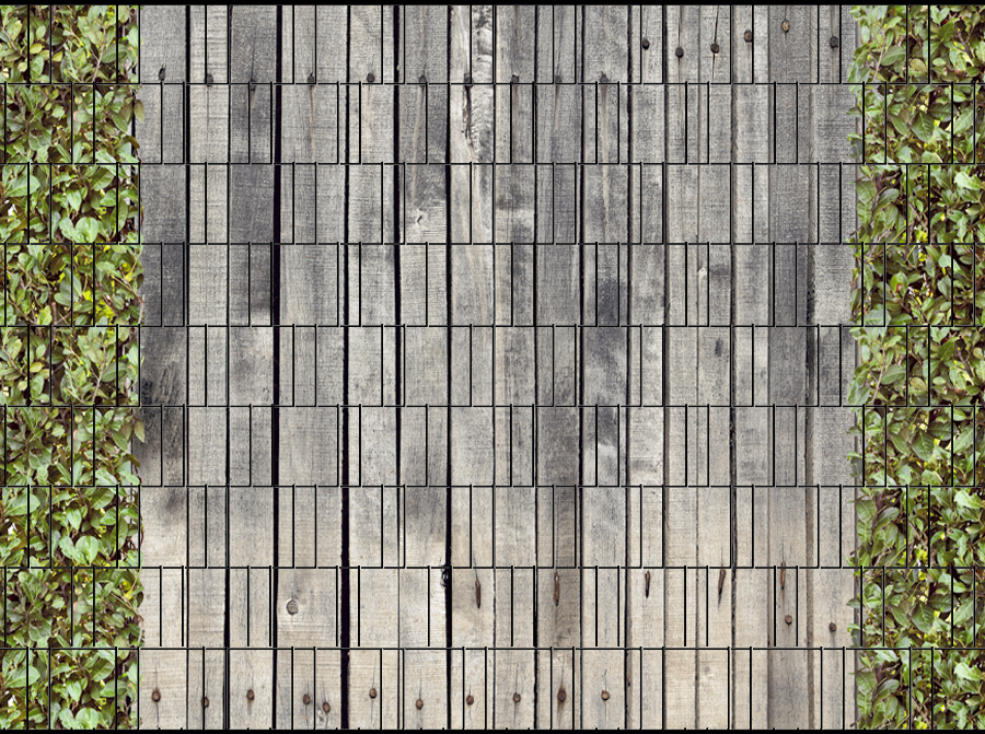 Sichtschutzstreifen Holzwand mit Kirschlorbeer